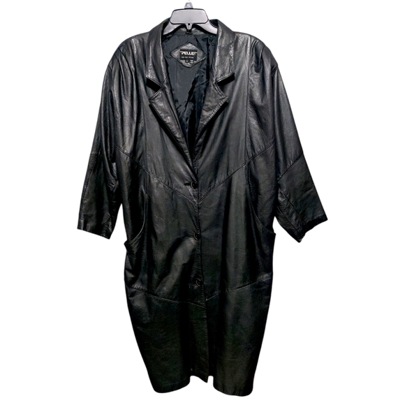 Pelle Studio Jackets & Blazers - Pelle Vintage Black Leather 1980s Long Button Padded Jacket Women's Size Large